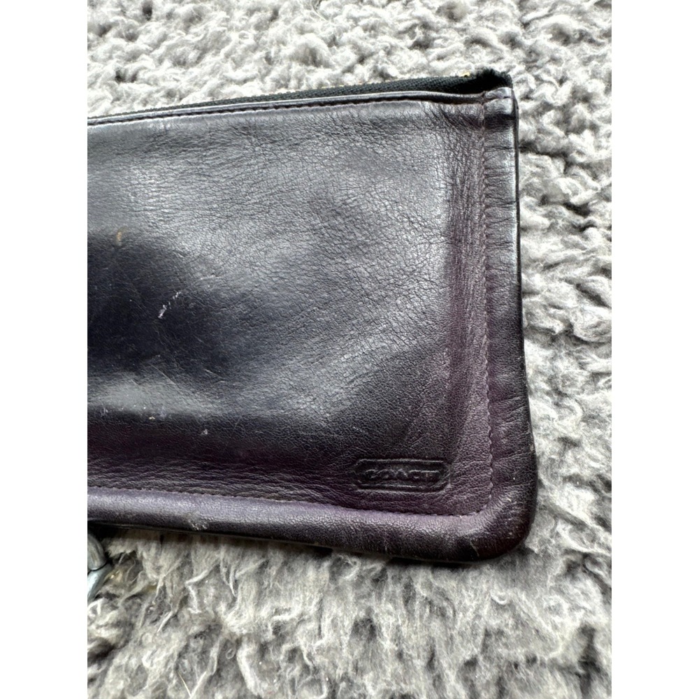 Vintage Coach Womens Leather Skinny Cosmetic Case Bag Pouch Wallet Black/Purple - Picture 3 of 9